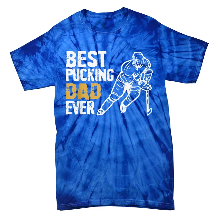 Best Pucking Dad Ever Retro Ice Hockey Coach Tie-Dye T-Shirt