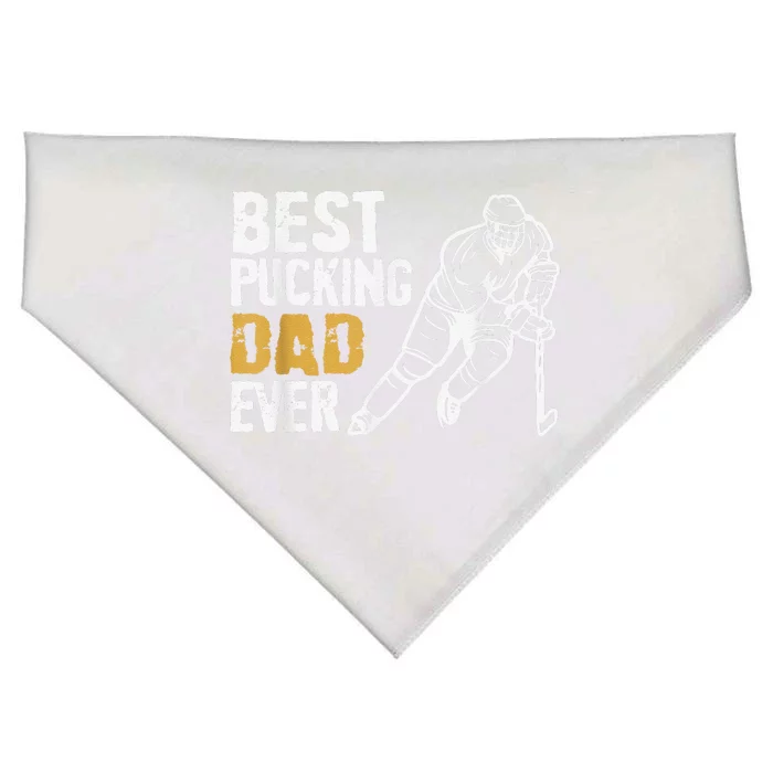 Best Pucking Dad Ever Retro Ice Hockey Coach USA-Made Doggie Bandana