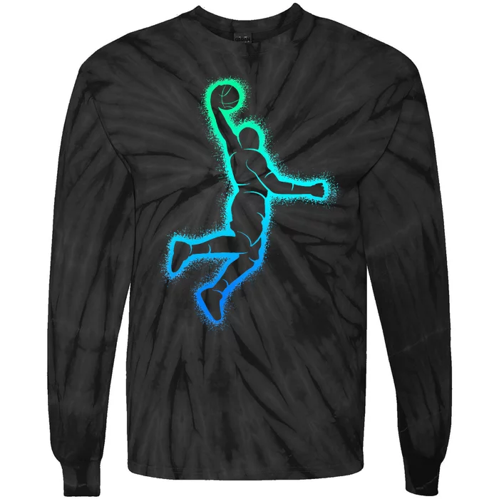 Basketball Player Dunking Basketball Tie-Dye Long Sleeve Shirt