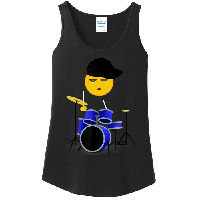 Boy Playing Drums Drummer Funny Emoticon Ladies Essential Tank