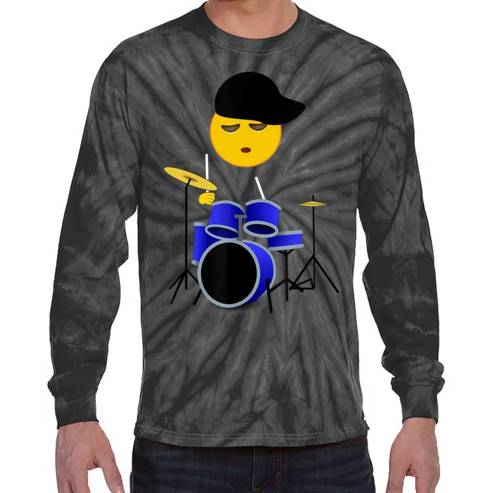 Boy Playing Drums Drummer Funny Emoticon Tie-Dye Long Sleeve Shirt