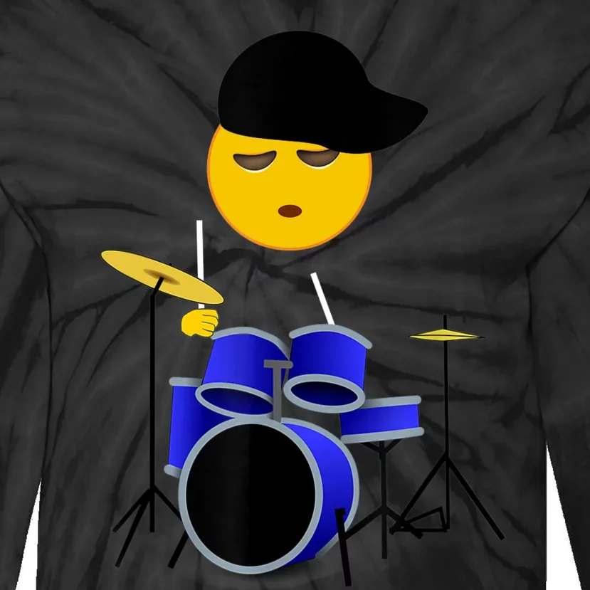 Boy Playing Drums Drummer Funny Emoticon Tie-Dye Long Sleeve Shirt