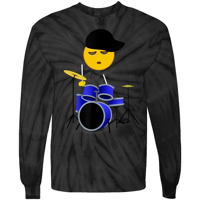 Boy Playing Drums Drummer Funny Emoticon Tie-Dye Long Sleeve Shirt