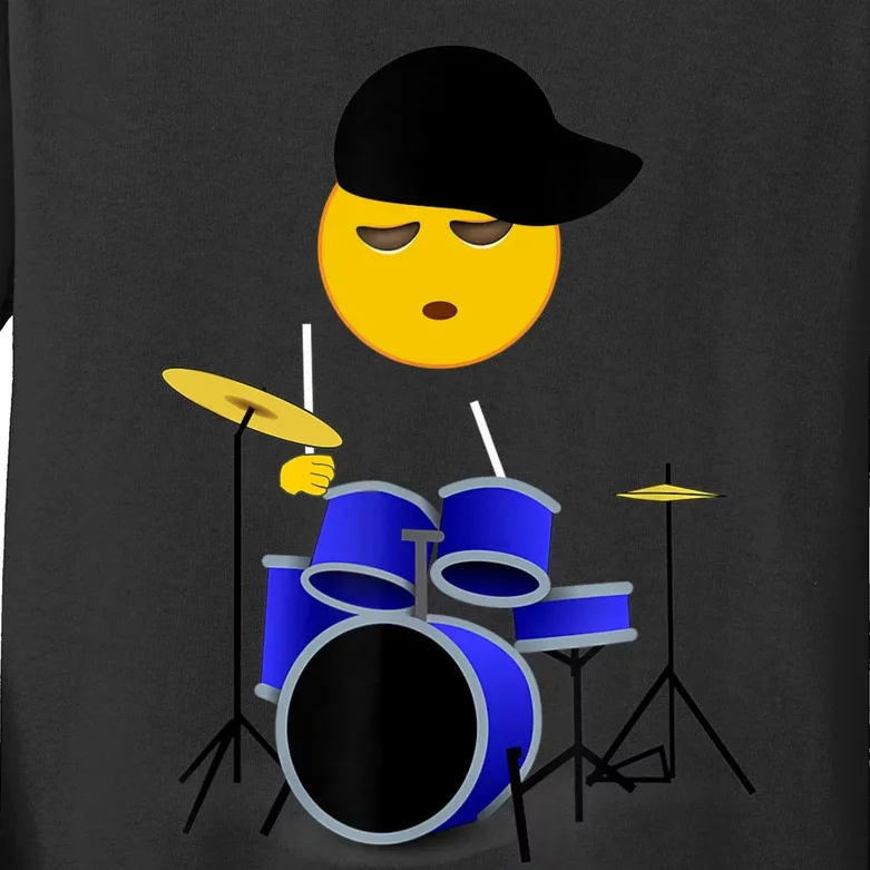 Boy Playing Drums Drummer Funny Emoticon Kids Long Sleeve Shirt