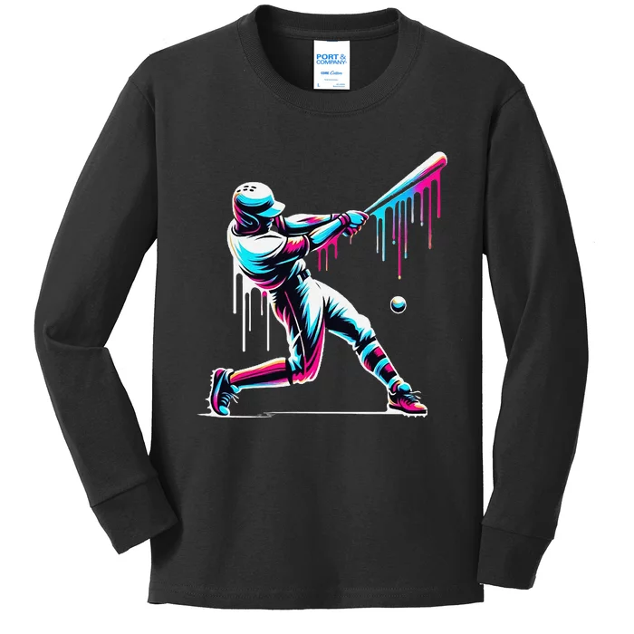 Baseball Player Drip Gift Kids Long Sleeve Shirt