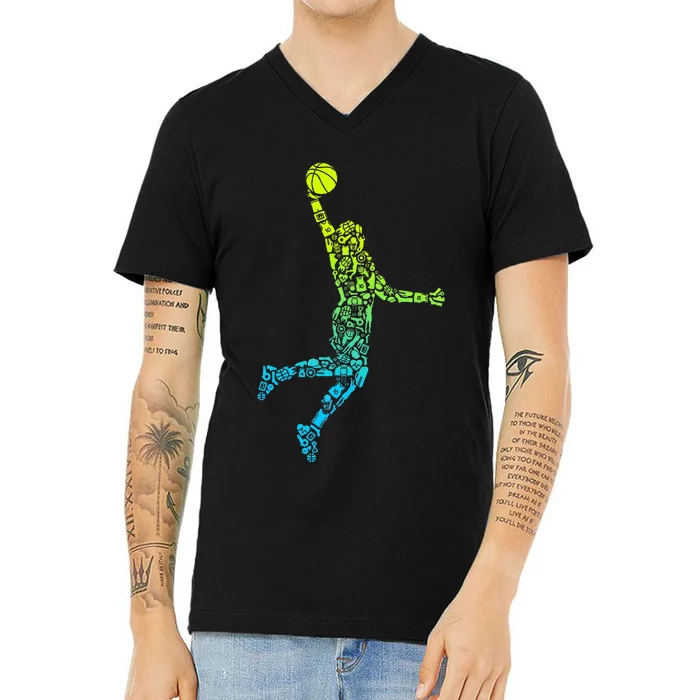 Basketball Players Dunking V-Neck T-Shirt