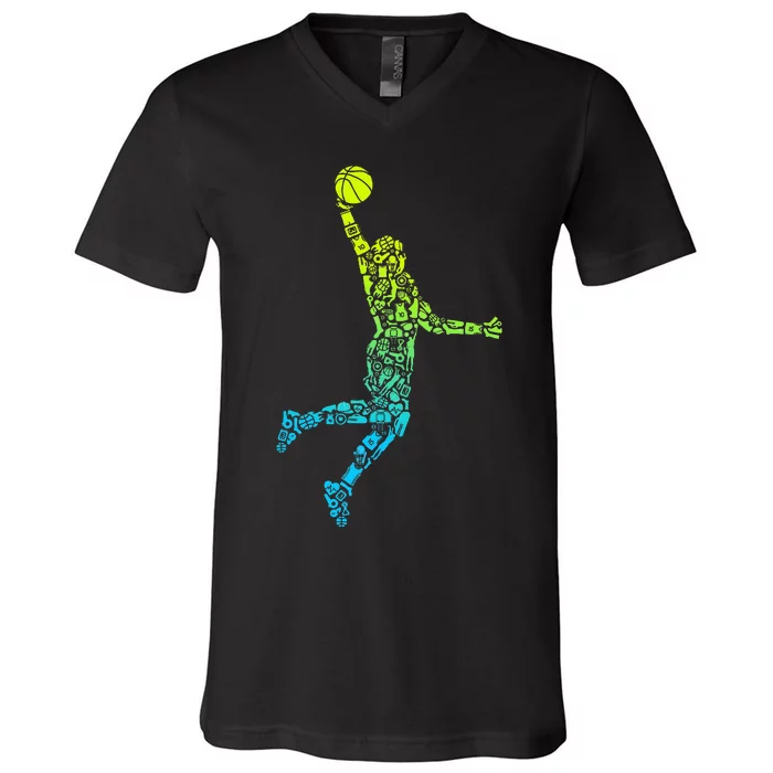 Basketball Players Dunking V-Neck T-Shirt