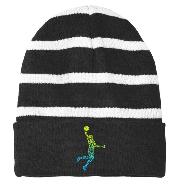 Basketball Players Dunking Striped Beanie with Solid Band