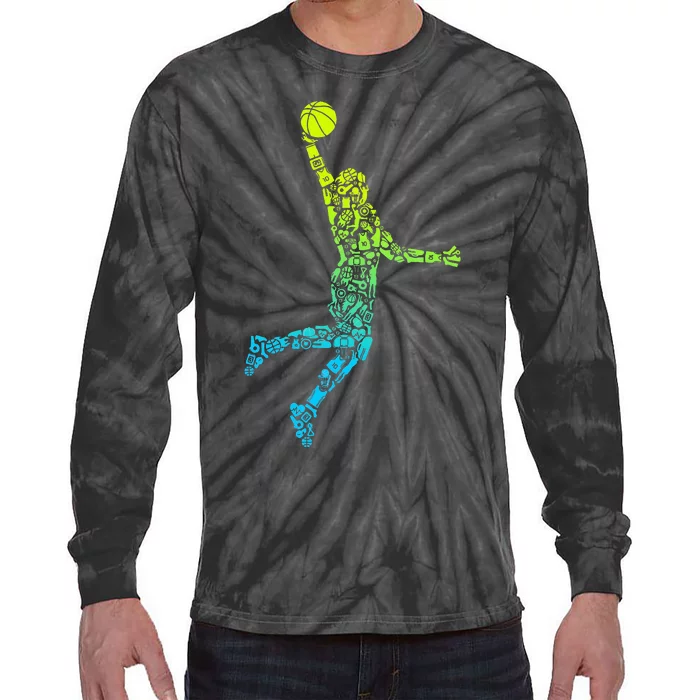 Basketball Players Dunking Tie-Dye Long Sleeve Shirt