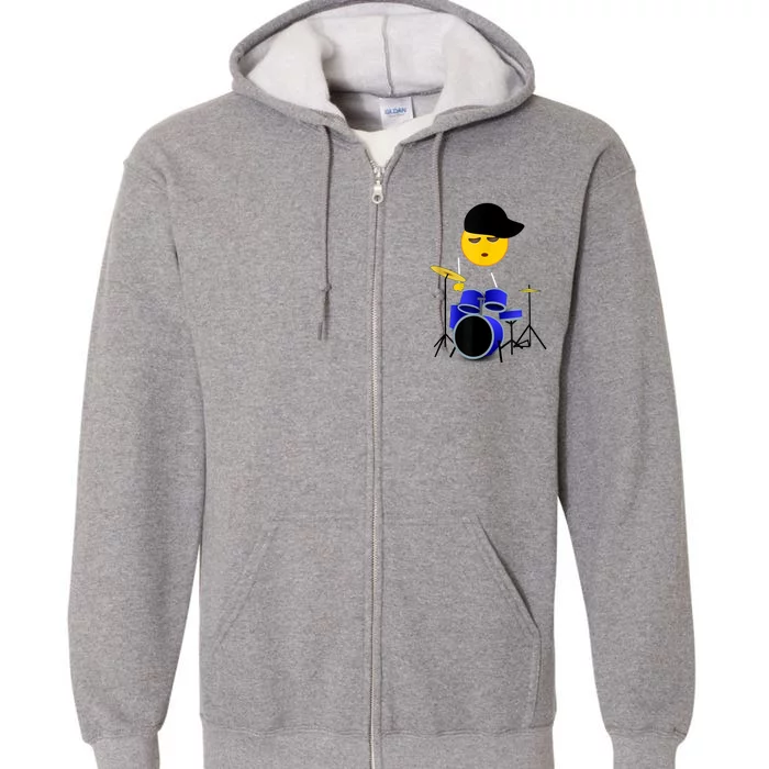 Boy Playing Drums Drummer Funny Emoticon Full Zip Hoodie