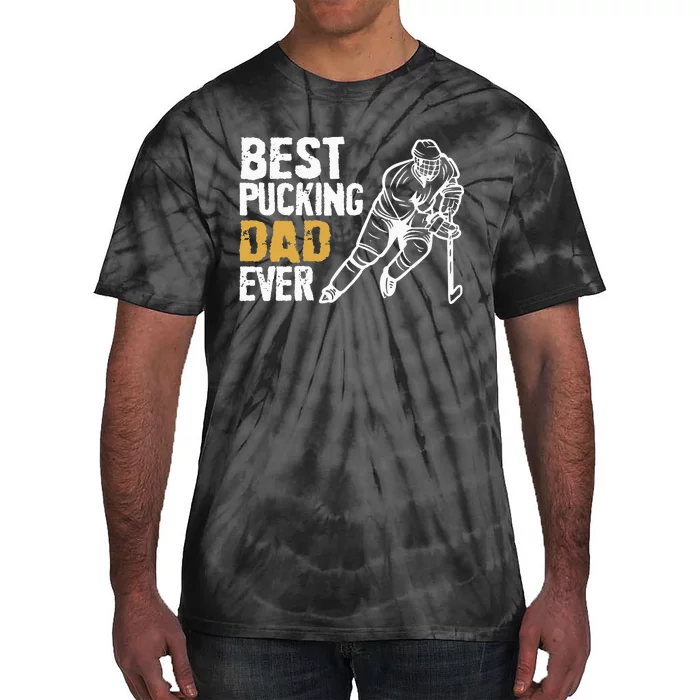 Best Pucking Dad Ever Retro Ice Hockey Coach On Fathers Day Tie-Dye T-Shirt