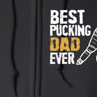 Best Pucking Dad Ever Retro Ice Hockey Coach On Fathers Day Full Zip Hoodie