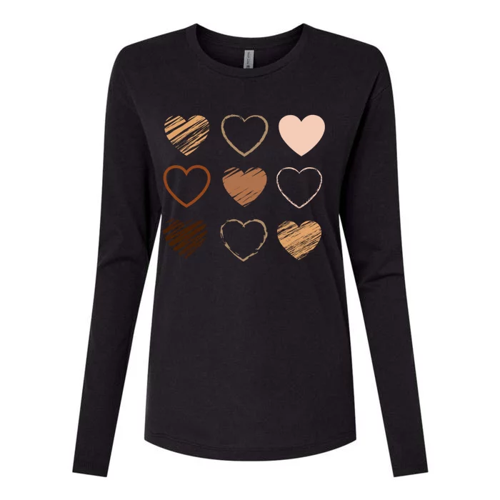 Black Pride Diversity Melanin Kindness Heart Skin Tone Gift Womens Cotton Relaxed Long Sleeve T-Shirt