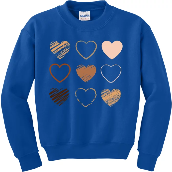 Black Pride Diversity Melanin Kindness Heart Skin Tone Gift Kids Sweatshirt