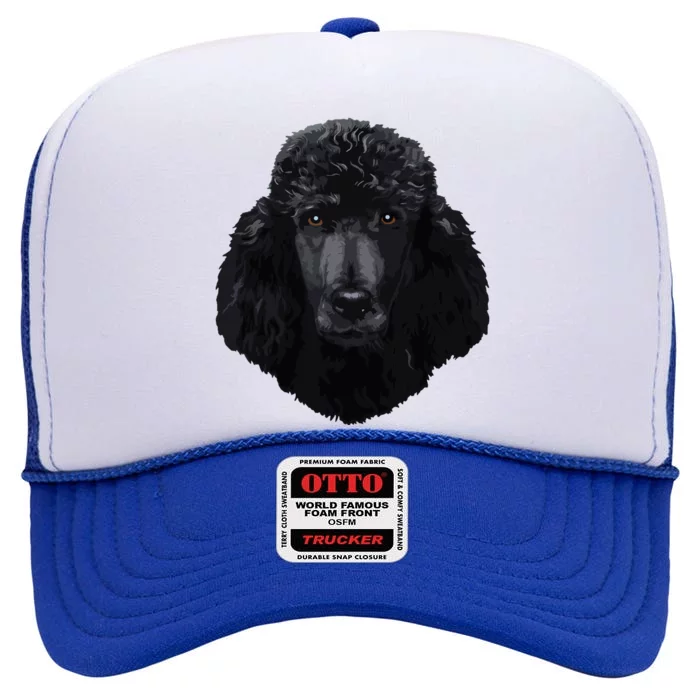 Black Poodle Dog Face High Crown Mesh Trucker Hat