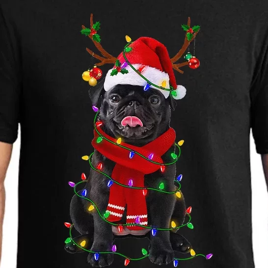 Black Pug Dog Tree Christmas Lights Xmas Pajama Pajama Set