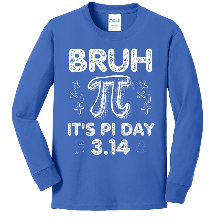 Bruh Pi Day 3.14 Pi Symbol Funnyteachers Math Lovers Kids Long Sleeve Shirt