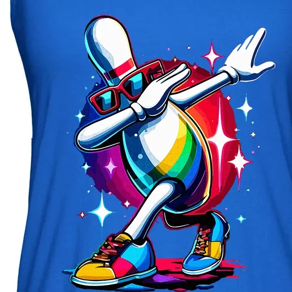 Bowling Pin Dabbing Sunglasses Bowler Player Ladies Essential Flowy Tank