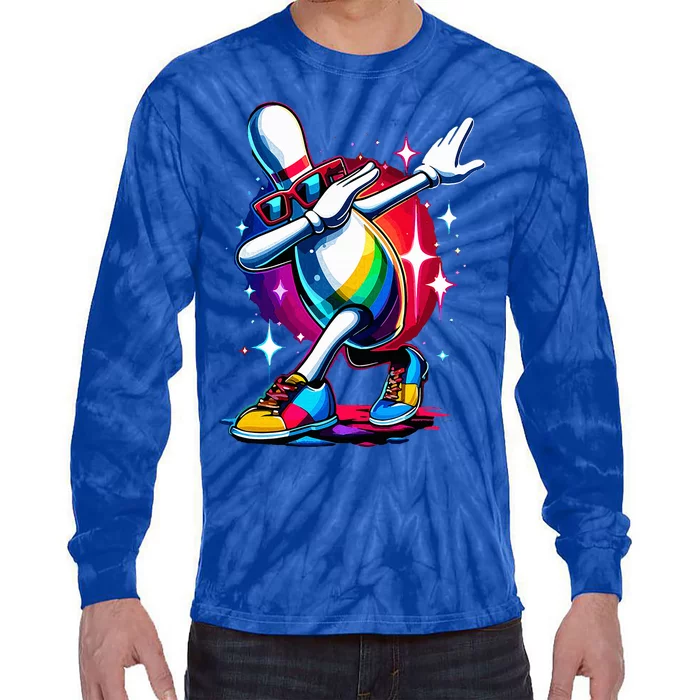 Bowling Pin Dabbing Sunglasses Bowler Player Tie-Dye Long Sleeve Shirt