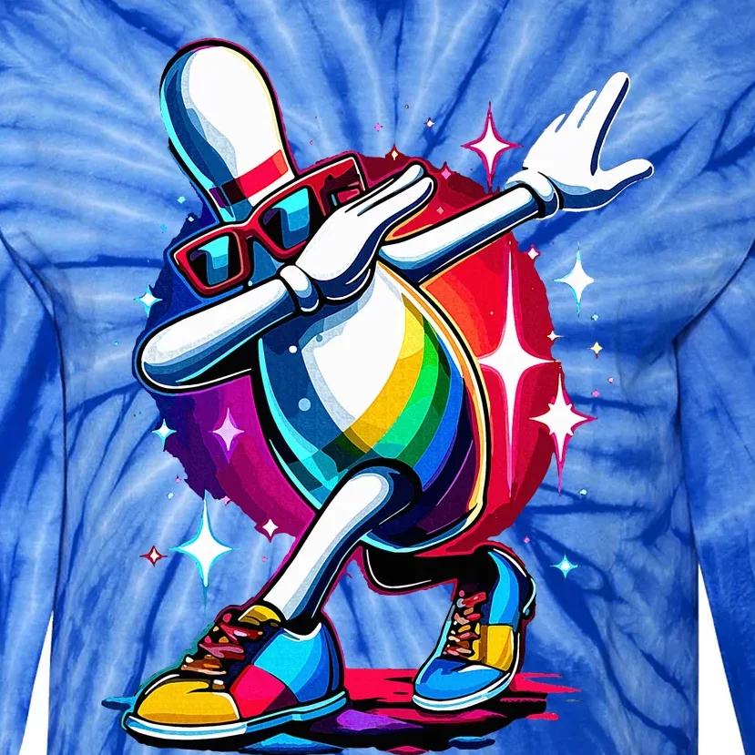 Bowling Pin Dabbing Sunglasses Bowler Player Tie-Dye Long Sleeve Shirt