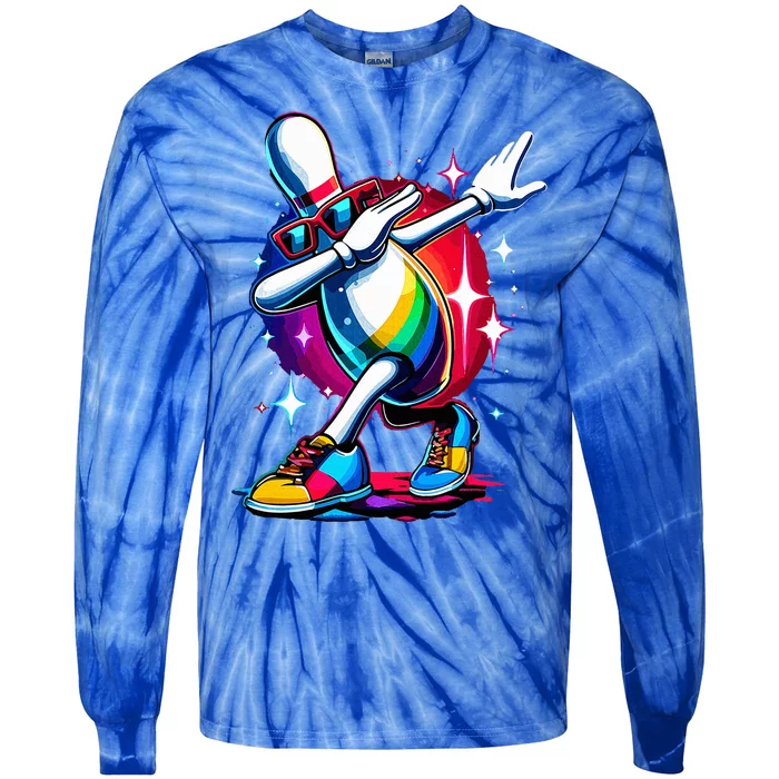 Bowling Pin Dabbing Sunglasses Bowler Player Tie-Dye Long Sleeve Shirt