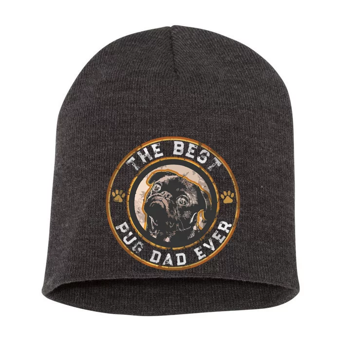 Best Pug Dad Ever Black Pugs Owner Vintage Dog Lover Short Acrylic Beanie