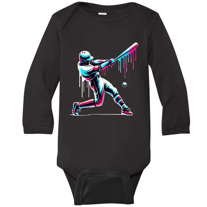 Baseball Player Drip Baby Long Sleeve Bodysuit