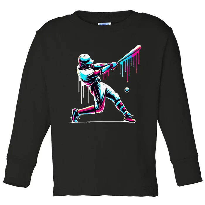 Baseball Player Drip Toddler Long Sleeve Shirt