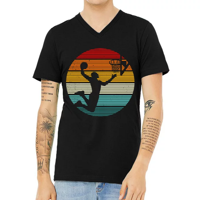 Basketball Player Dunk Retro Sunset V-Neck T-Shirt