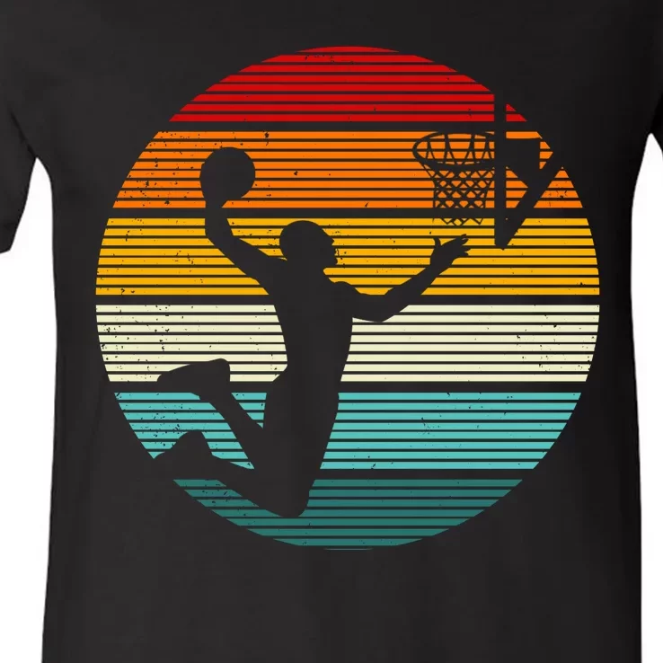 Basketball Player Dunk Retro Sunset V-Neck T-Shirt