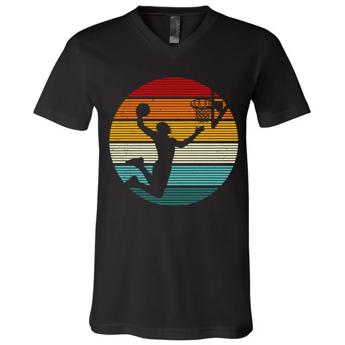 Basketball Player Dunk Retro Sunset V-Neck T-Shirt