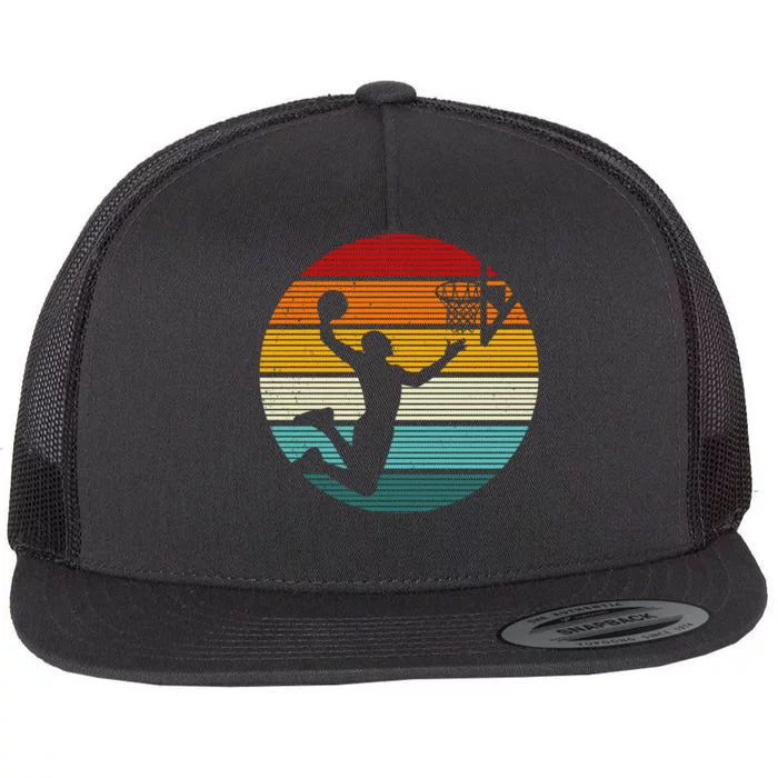 Basketball Player Dunk Retro Sunset Flat Bill Trucker Hat