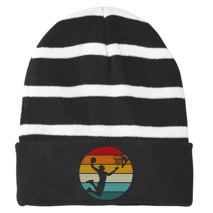 Basketball Player Dunk Retro Sunset Striped Beanie with Solid Band