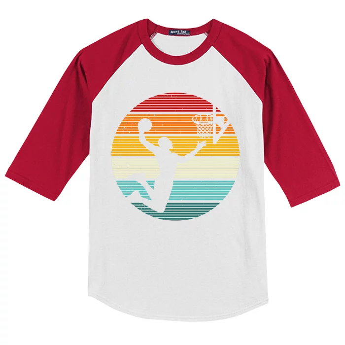 Basketball Player Dunk Retro Sunset Kids Colorblock Raglan Jersey