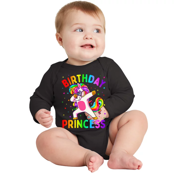 Birthday Princess Dabbing Unicorn Baby Long Sleeve Bodysuit