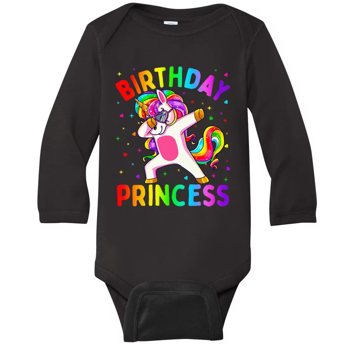 Birthday Princess Dabbing Unicorn Baby Long Sleeve Bodysuit