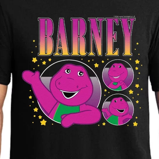 Barney Purple Dinosaur Character Grid With Gold Stars Pajama Set