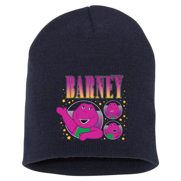 Barney Purple Dinosaur Character Grid With Gold Stars Short Acrylic Beanie