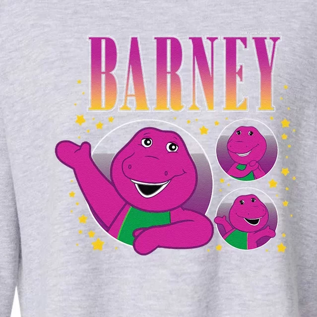 Barney Purple Dinosaur Character Grid With Gold Stars Cropped Pullover Crew