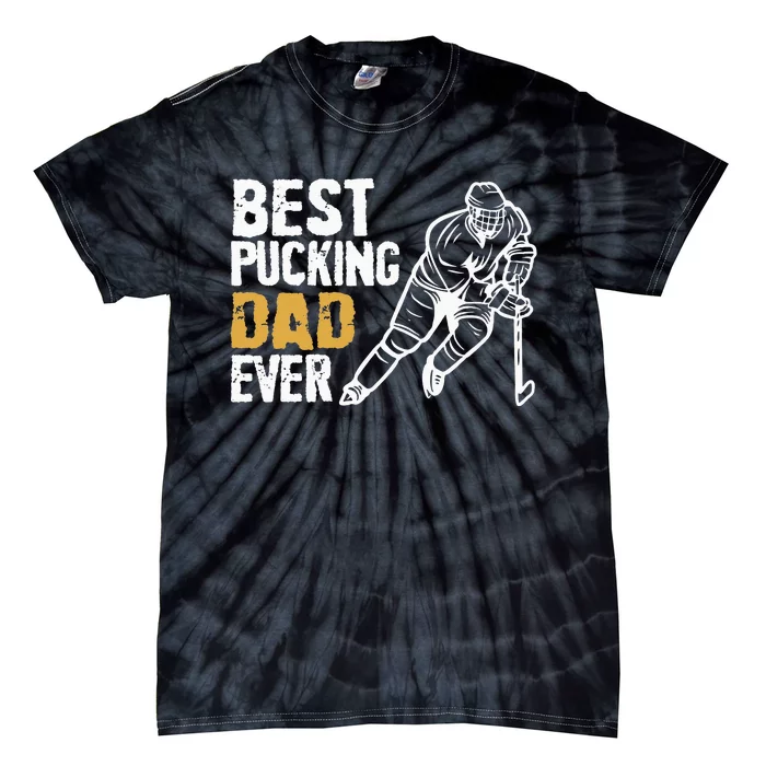 Best Pucking Dad Ever Retro Ice Hockey Coach On Fathers Day Tie-Dye T-Shirt