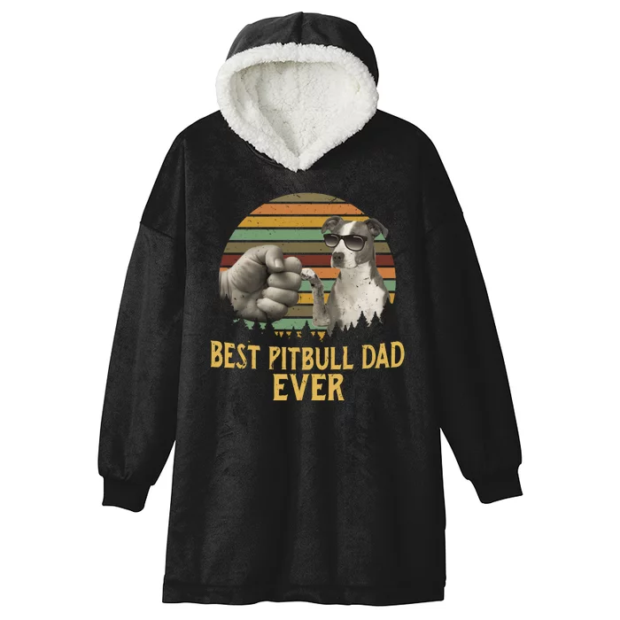 Best Pitbull Dad Ever Vintage Sunset Retro Hooded Wearable Blanket