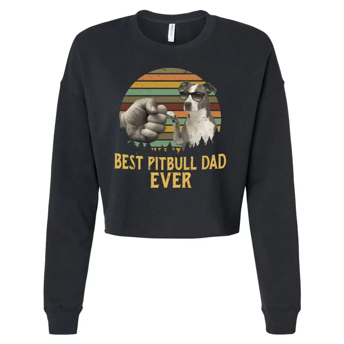 Best Pitbull Dad Ever Vintage Sunset Retro Cropped Pullover Crew