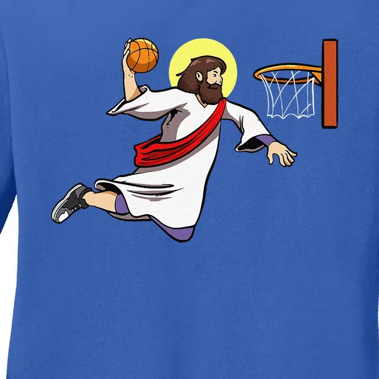 Basketball Player Dunking Christians Basketball Jesus Ladies Long Sleeve Shirt