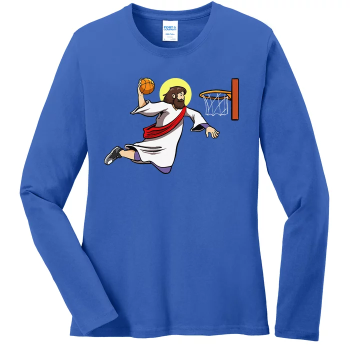 Basketball Player Dunking Christians Basketball Jesus Ladies Long Sleeve Shirt