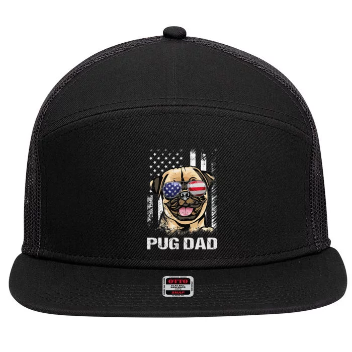 Best Pug Dad Ever American Flag Dog Lover 7 Panel Mesh Trucker Snapback Hat