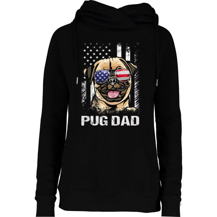 Best Pug Dad Ever American Flag Dog Lover Womens Funnel Neck Pullover Hood