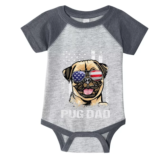 Best Pug Dad Ever American Flag Dog Lover Infant Baby Jersey Bodysuit