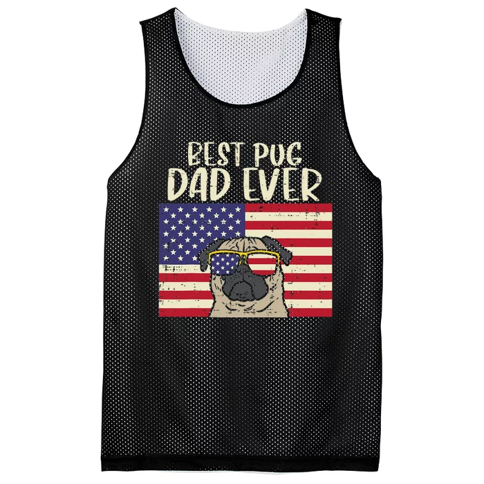 Best Pug Dad Ever US Flag Vintage Patriotic Pet Dog Gift Mesh Reversible Basketball Jersey Tank