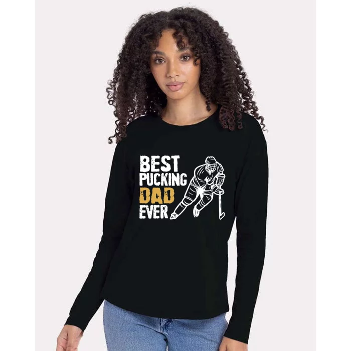 Best Pucking Dad Ever Retro Ice Hockey Coach On Father's Day Womens Cotton Relaxed Long Sleeve T-Shirt