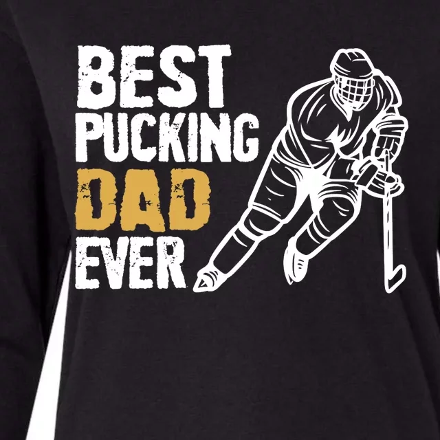 Best Pucking Dad Ever Retro Ice Hockey Coach On Father's Day Womens Cotton Relaxed Long Sleeve T-Shirt